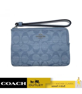 COACH CH371 กระเป๋าคล้องมือ CORNER ZIP WRISTLET IN SIGNATURE CHAMBRAY (SVM6A)