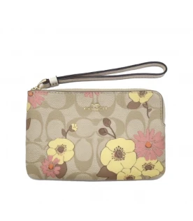 กระเป๋าคล้องมือ COACH CI856 CORNER ZIP WRISTLET IN SIGNATURE CANVAS WITH FLORAL CLUSTER PRINT (IMOT4)