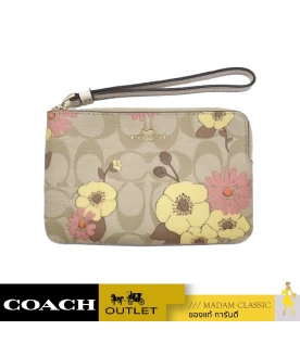 กระเป๋าคล้องมือ COACH CI856 CORNER ZIP WRISTLET IN SIGNATURE CANVAS WITH FLORAL CLUSTER PRINT (IMOT4)