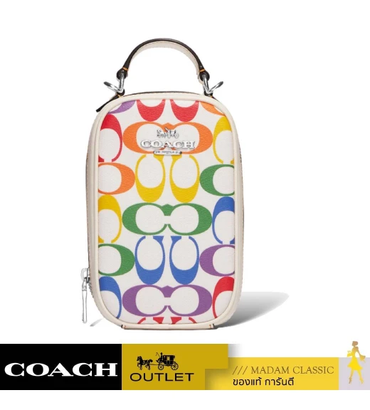 กระเป๋าสะพายไหล่ COACH CK189 EVA PHONE CROSSBODY IN RAINBOW SIGNATURE CANVAS  (SVCAH)