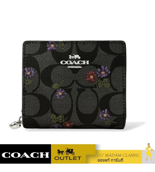 กระเป๋าสตางค์ COACH CM973 SNAP WALLET IN SIGNATURE CANVAS WITH COUNTRY FLORAL PRINT (SVW6M)