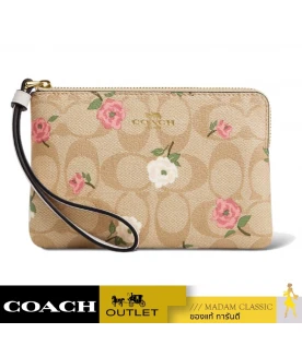 กระเป๋าสตางค์ผู้หญิง COACH CR973 CORNER ZIP WRISTLET IN SIGNATURE CANVAS WITH FLORAL PRINT (IMOTV)