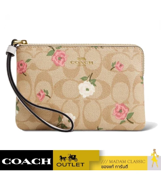 กระเป๋าสตางค์ผู้หญิง COACH CR973 CORNER ZIP WRISTLET IN SIGNATURE CANVAS WITH FLORAL PRINT (IMOTV)