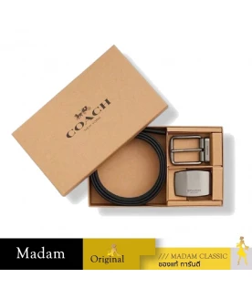 เข็มขัดผู้ชาย COACH CW362 BOXED PLAQUE AND HARNESS BUCKLE CUT TO SIZE REVERSIBLE BELT, 38 MM (QBMI5)