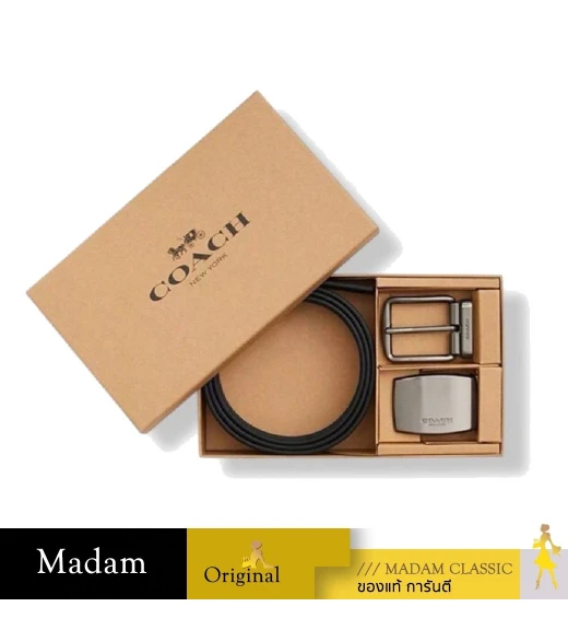 เข็มขัดผู้ชาย COACH CW362 BOXED PLAQUE AND HARNESS BUCKLE CUT TO SIZE REVERSIBLE BELT, 38 MM (QBMI5)