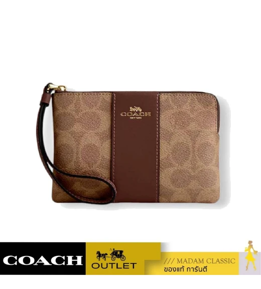 กระเป๋าคล้องมือ COACH CW854 Signature coated canvas and smooth leather (IMXHE)				