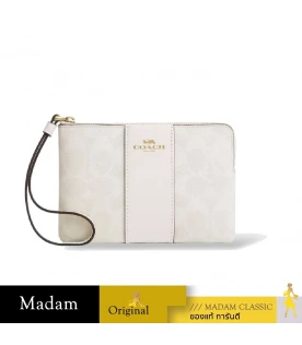 กระเป๋าสตางค์คล้องมือ COACH CW854 CORNER ZIP WRISTLET IN SIGNATURE CANVAS WITH STRIPE  (IMXU5)			