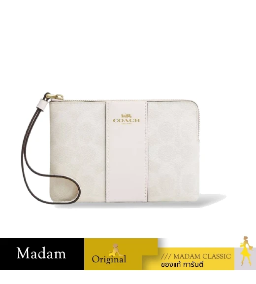 กระเป๋าสตางค์คล้องมือ COACH CW854 CORNER ZIP WRISTLET IN SIGNATURE CANVAS WITH STRIPE  (IMXU5)			