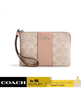 กระเป๋าคล้องมือ COACH CW854 CORNER ZIP WRISTLET IN SIGNATURE CANVAS WITH STRIPE (SVPWH)				