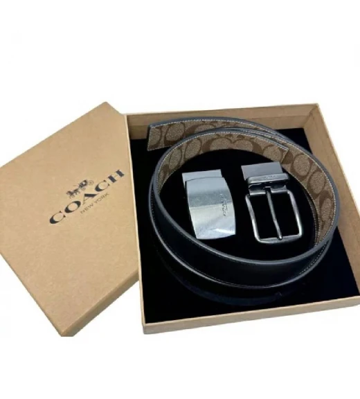 กระเป๋า COACH F22540 BOXED HARNESS PLAQUE REVERSIBLE BELT IN SIGNATURE CANVAS(QBTN2)
