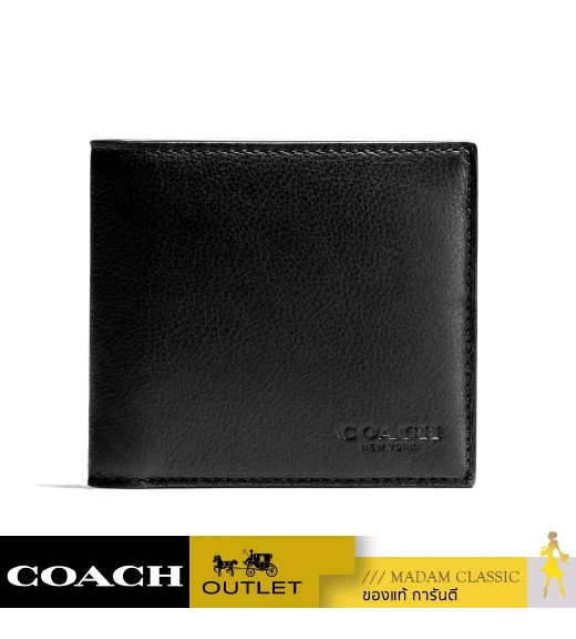 COACH F75084 DOUBLE BILLFOLD WALLET IN CALF LEATHER - BLK