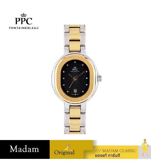 นาฬิกาข้อมือ PPC FONTAINEBLEAU PPC-EB07-SGD-BK OVALE MODERN DATE 26 MM,SILVER GOLD / BLACK
