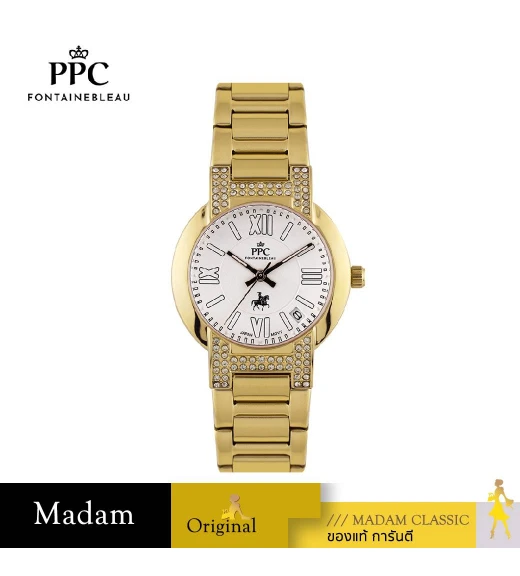 นาฬิกาข้อมือ PPC FONTAINEBLEAU PPC-EC08-GD-WE LE BRETON MODERN DIAMOND DATE 32 MM,GOLD / WHITE