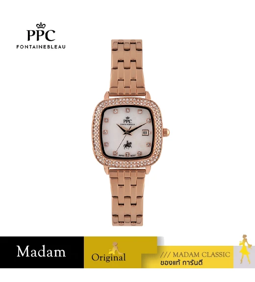 นาฬิกาข้อมือ PPC FONTAINEBLEAU PPC-EC11-RG-WE DORÉE DIAMOND SHIELD DATE 28 MM,ROSEGOLD / WHITE