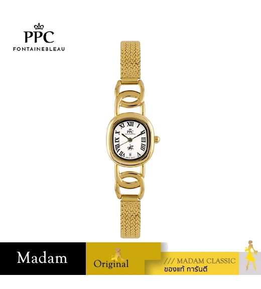 นาฬิกาข้อมือ PPC FONTAINEBLEAU PPC-ED03-GD-WE OVALE ROMAN CLASSIC DATE 23 MM,GOLD/ WHITE