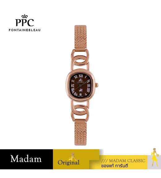 นาฬิกาข้อมือ PPC FONTAINEBLEAU PPC-ED03-RG-BR OVALE ROMAN CLASSIC DATE 23 MM,ROSEGOLD / BROWN