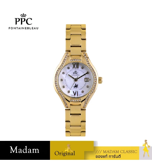 นาฬิกาข้อมือ PPC FONTAINEBLEAU PPC-ED06-GD-WE CANNES VALLORA DATE 30 MM,GOLD / WHITE