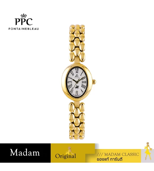 นาฬิกาข้อมือ PPC FONTAINEBLEAU PPC-ED07-GD-WE OVALE ROMAN CLASSIC DATE 22.5 MM,GOLD / WHITE