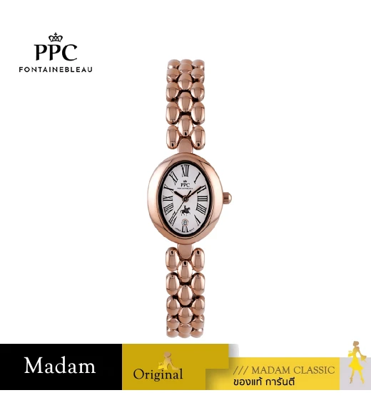 นาฬิกาข้อมือ PPC FONTAINEBLEAU PPC-ED07-RG-WE OVALE ROMAN CLASSIC DATE 22.5 MM,ROSEGOLD / WHITE