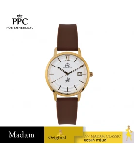 นาฬิกาข้อมือ PPC FONTAINEBLEAU PPC-ED09-BR-GWE LER BRETON MODERN 35 MM,BROWN / GOLD WHITE