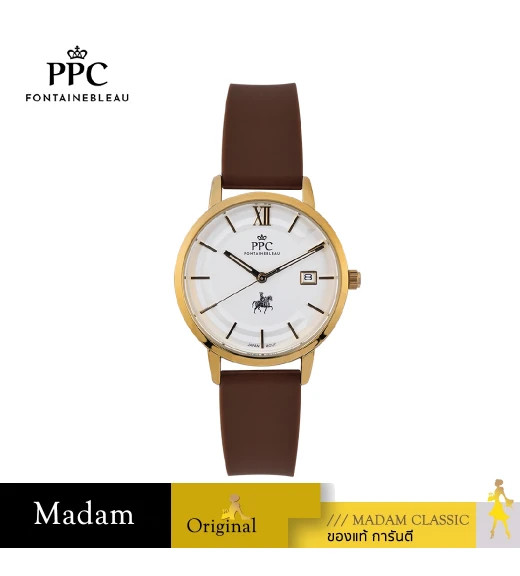 นาฬิกาข้อมือ PPC FONTAINEBLEAU PPC-ED09-BR-GWE LER BRETON MODERN 35 MM,BROWN / GOLD WHITE