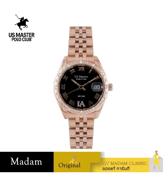 นาฬิกาข้อมือ US MASTERS POLO CLUB USM-EC02-RG-BK NEW YORK CLASSIC ROMAN DATE 33 MM,ROSEGOLD / BLACK