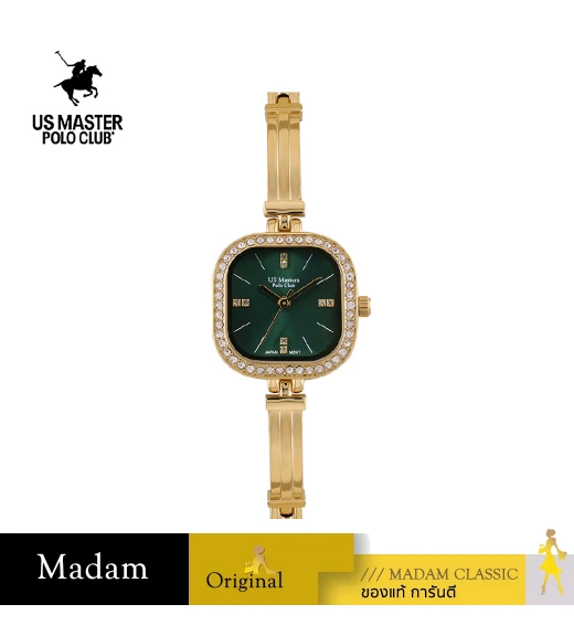 นาฬิกาข้อมือ US MASTERS POLO CLUB USM-EC11-GD-GN FIRST LADY DIAMOND SQUARE 24 MM,GOLD / GREEN
