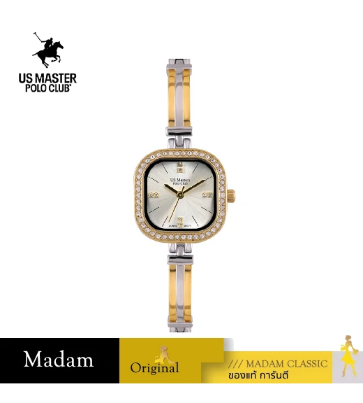 นาฬิกาข้อมือ US MASTERS POLO CLUB USM-EC11-SGD-WE FIRST LADY DIAMOND SQUARE 24 MM,SILVER GOLD / WHITE