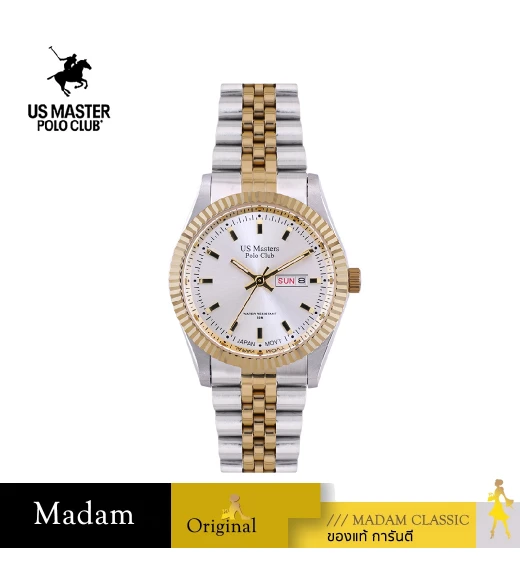 นาฬิกาข้อมือ US MASTERS POLO CLUB USM-EC18-SGD-WE ABRAHAM LADY DAY-DATE 31 MM,SILVER GOLD / WHITE