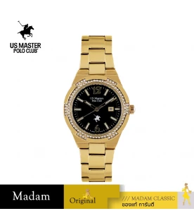 นาฬิกาข้อมือ US MASTERS POLO CLUB  USM-EE03-GD-BK FIRST LADY LUXE DIAMOND DATE 33 MM,GOLD / BLACK
