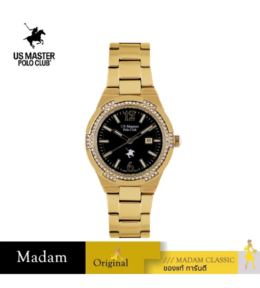 นาฬิกาข้อมือ US MASTERS POLO CLUB  USM-EE03-GD-BK FIRST LADY LUXE DIAMOND DATE 33 MM,GOLD / BLACK