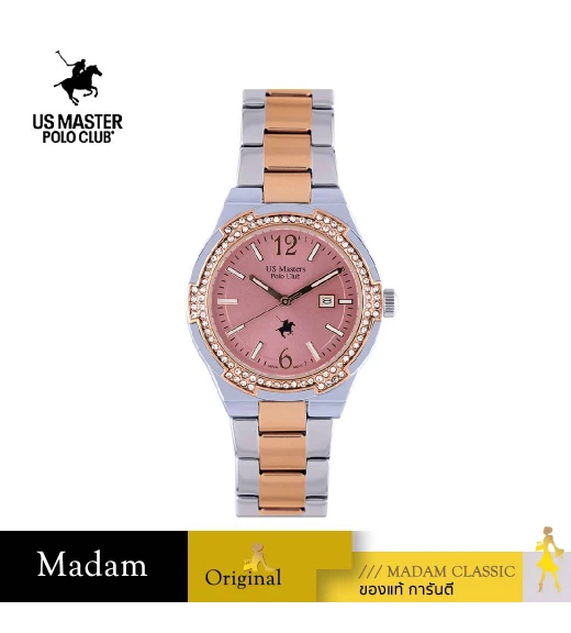 นาฬิกาข้อมือ US MASTERS POLO CLUB USM-EE03-SRG-PK FIRST LADY LUXE DIAMOND DATE 33 MM,SILVER ROSEGOLD / PINK