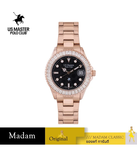 นาฬิกาข้อมือ US MASTERS POLO CLUB USM-EF01-RG-BK FRIST LADY HEXAGON CRYSTAL DATE 35 MM,ROSEGOLD / BLACK
