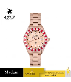 นาฬิกาข้อมือ US MASTERS POLO CLUB USM-EF01-RG FRIST LADY HEXAGON CRYSTAL DATE 35 MM,ROSEGOLD