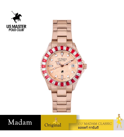 นาฬิกาข้อมือ US MASTERS POLO CLUB USM-EF01-RG FRIST LADY HEXAGON CRYSTAL DATE 35 MM,ROSEGOLD